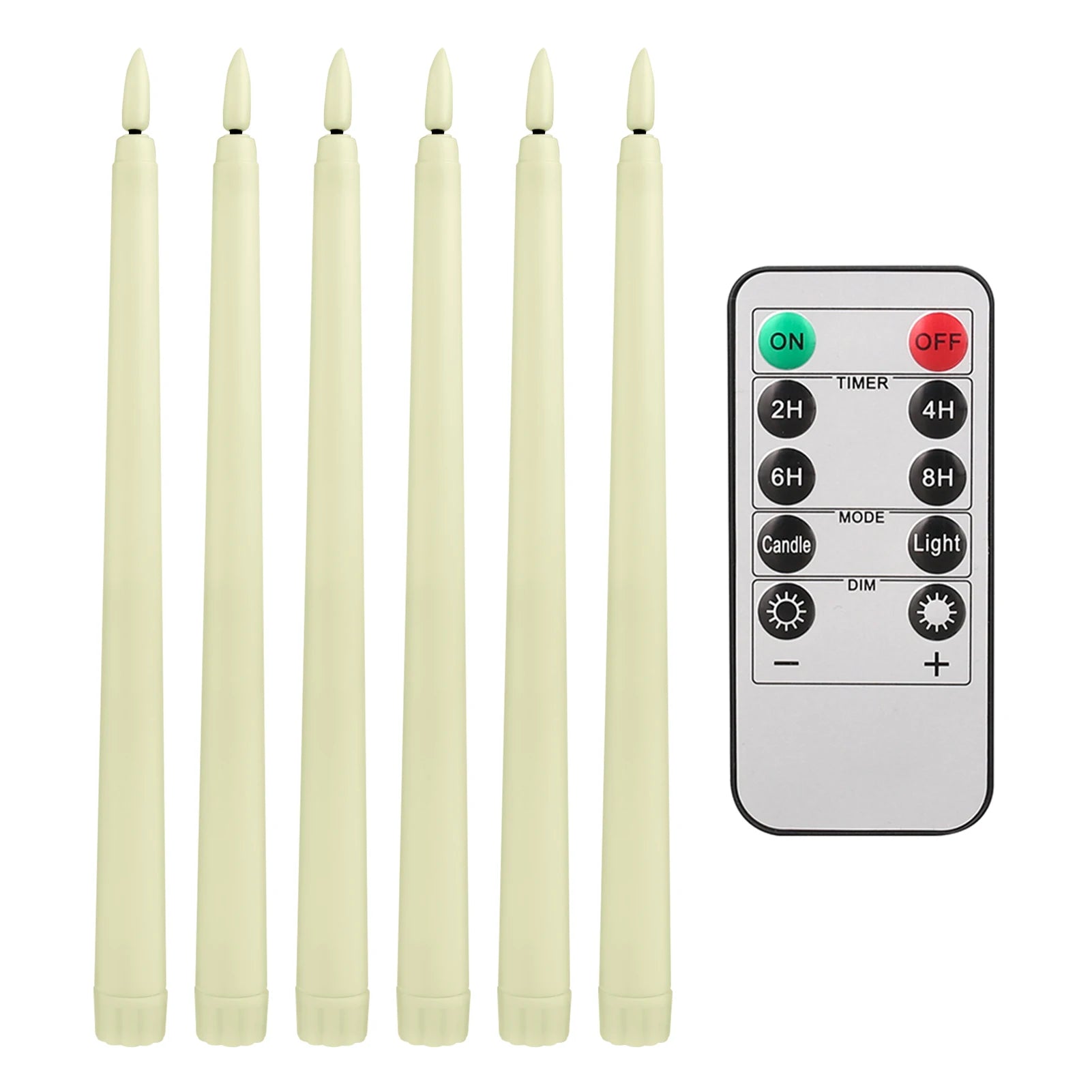 LED Flameless Taper Candles Flickering with 10-Key Remote