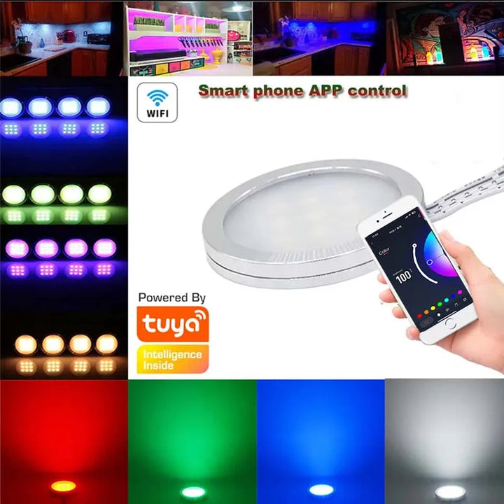 DC12V Tuya WIFI RGB LED Under Cabinet Light Dimmable Puck Light Festival