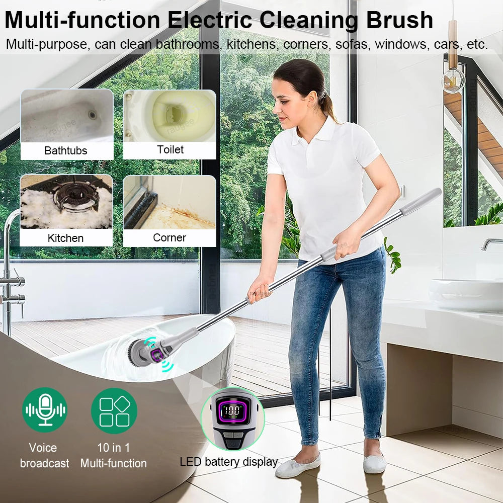 Electric Bathroom Cleaning Brush 10 in 1 Multifunctional Household Wireless