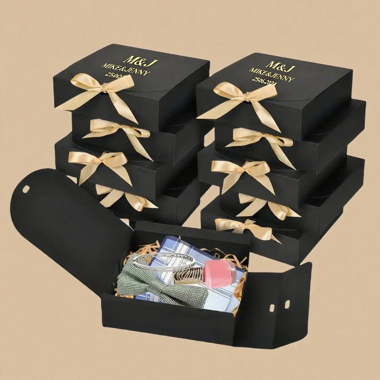 5PCS Customizable Wedding Favor Gift Boxes with gold stamping logo