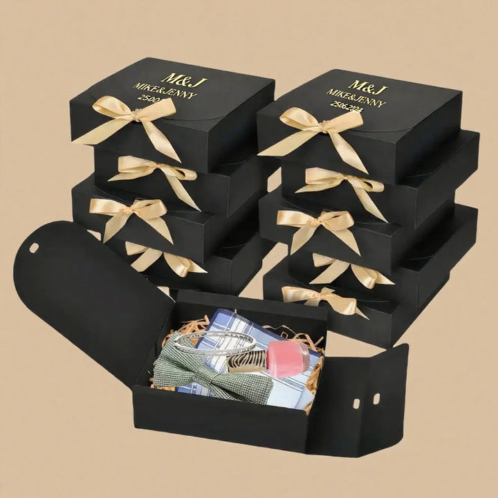 5PCS Customizable Wedding Favor Gift Boxes with gold stamping logo