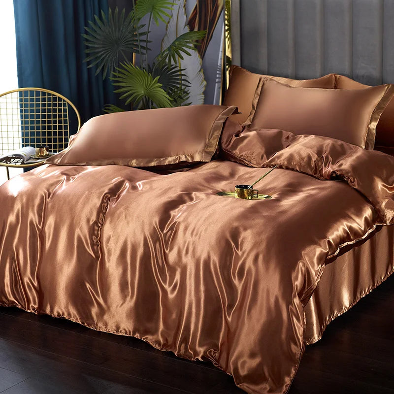 Silk Bedding Set with Duvet Cover Bed Sheet Pillowcase Luxury