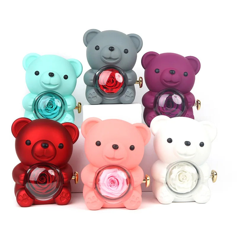 2025 Hot Eternal Rose Teddy Bear Gift Box with Custom Necklace Jewelry Set