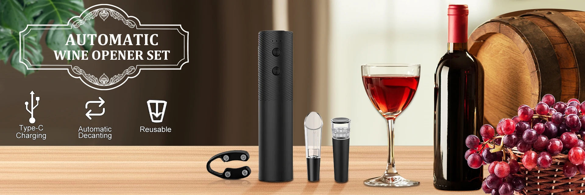 5 in1 Electric Wine Opener Set with Charging Base Automatic