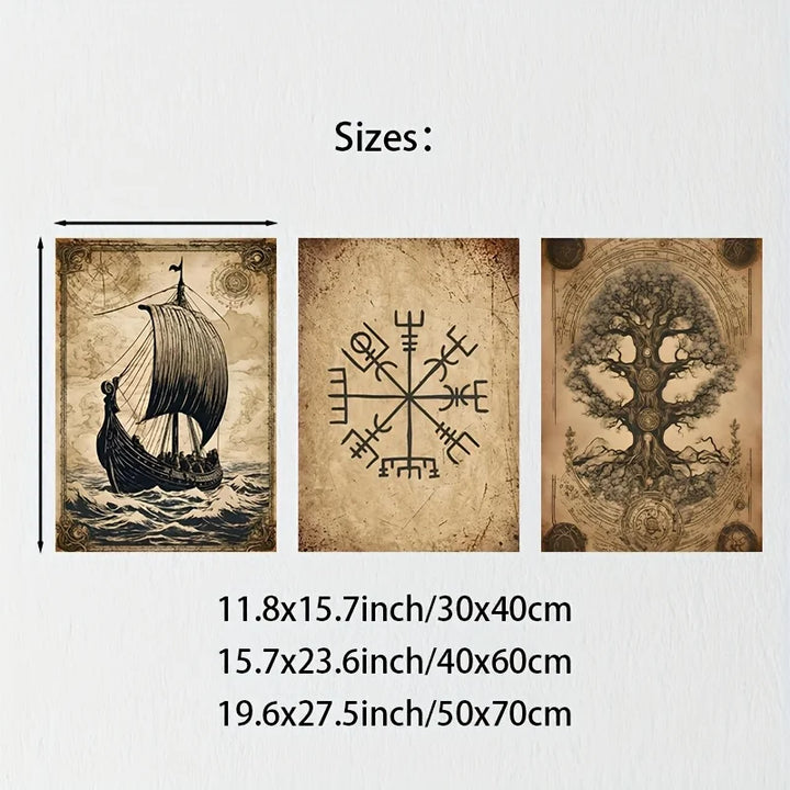 2D Flat 2D/FLAT 3pcs Vintage Decorative Printed Canvas Art