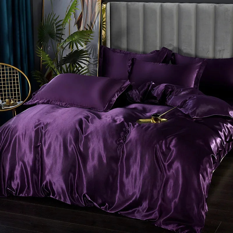 Silk Bedding Set with Duvet Cover Bed Sheet Pillowcase Luxury