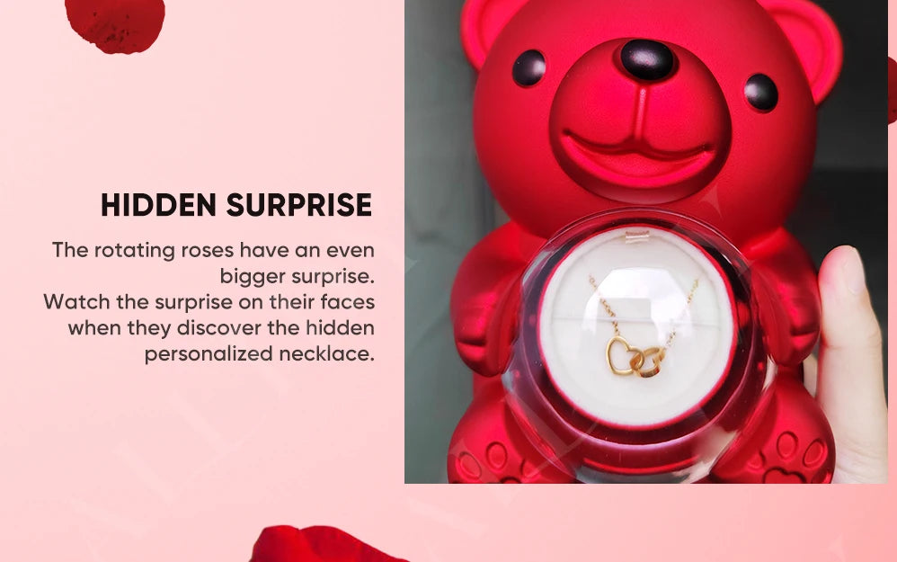 2025 Hot Eternal Rose Teddy Bear Gift Box with Custom Necklace Jewelry Set