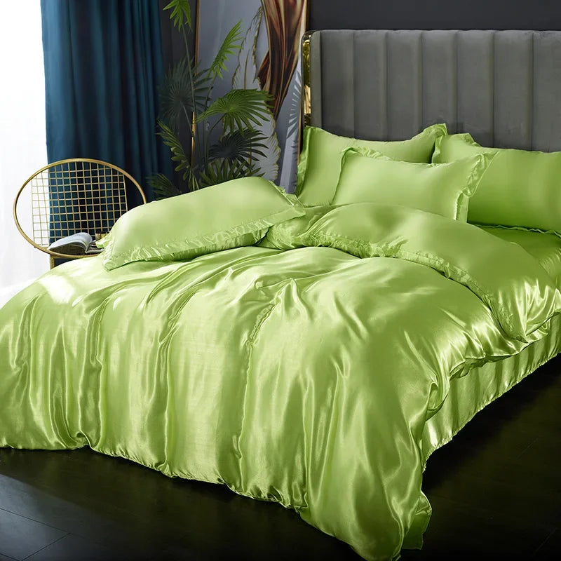 Silk Bedding Set with Duvet Cover Bed Sheet Pillowcase Luxury