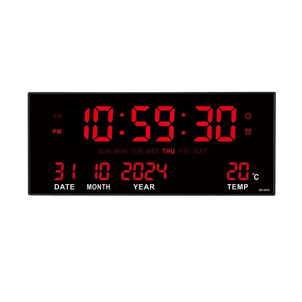 Digital Large Wall Clock Alarm Temperature Date Calendar Display
