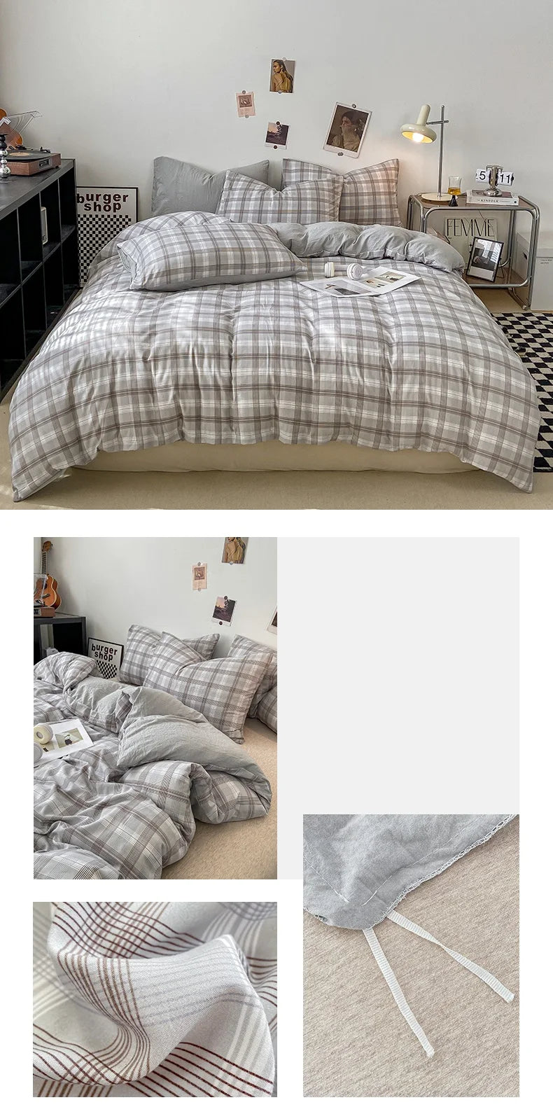 Skin-friendly Quilt Cover Plaid Style Duvet Covers Double Side Bed Cover