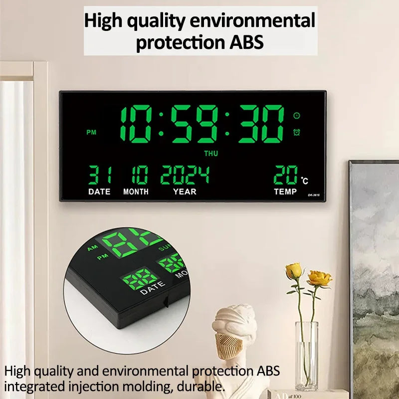 Digital Large Wall Clock Alarm Temperature Date Calendar Display