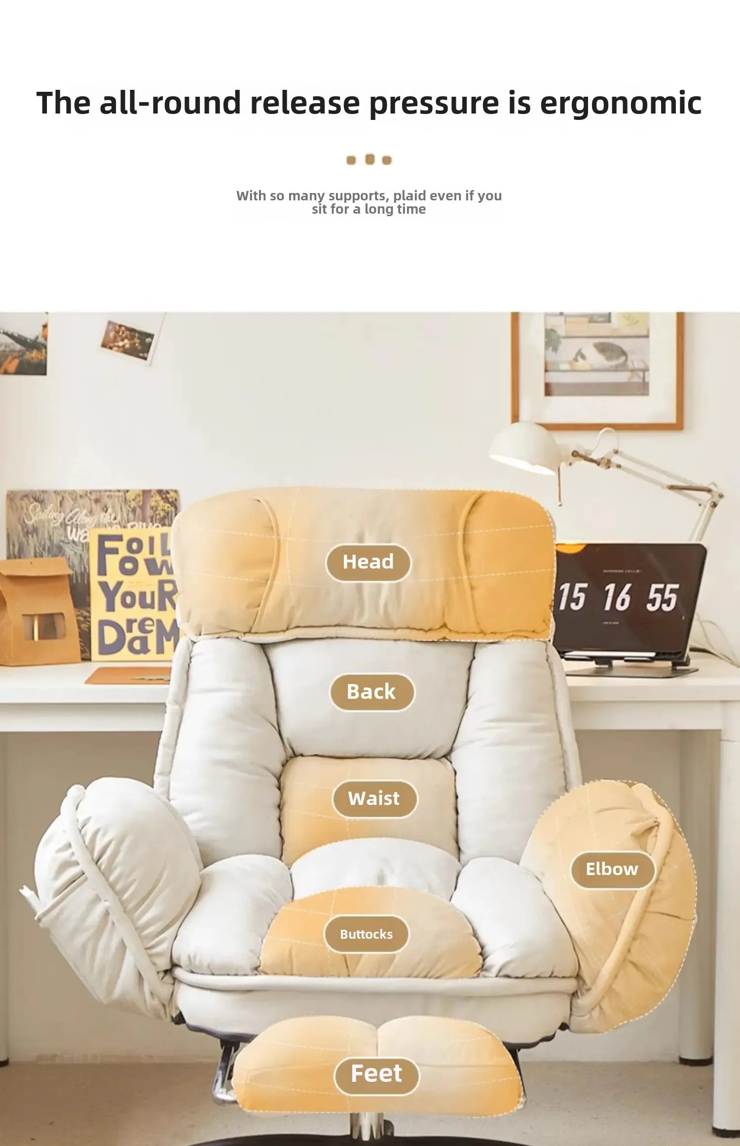 Footrest Wheels Office Chair Kids Velvet