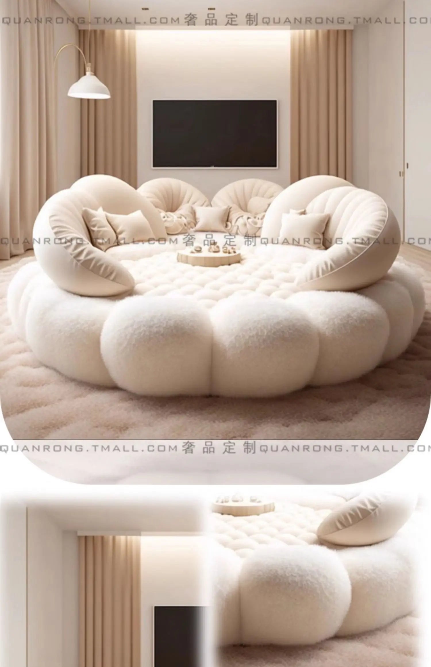 Round Aesthetics Soft Bed Frame European Full Master Bedroom
