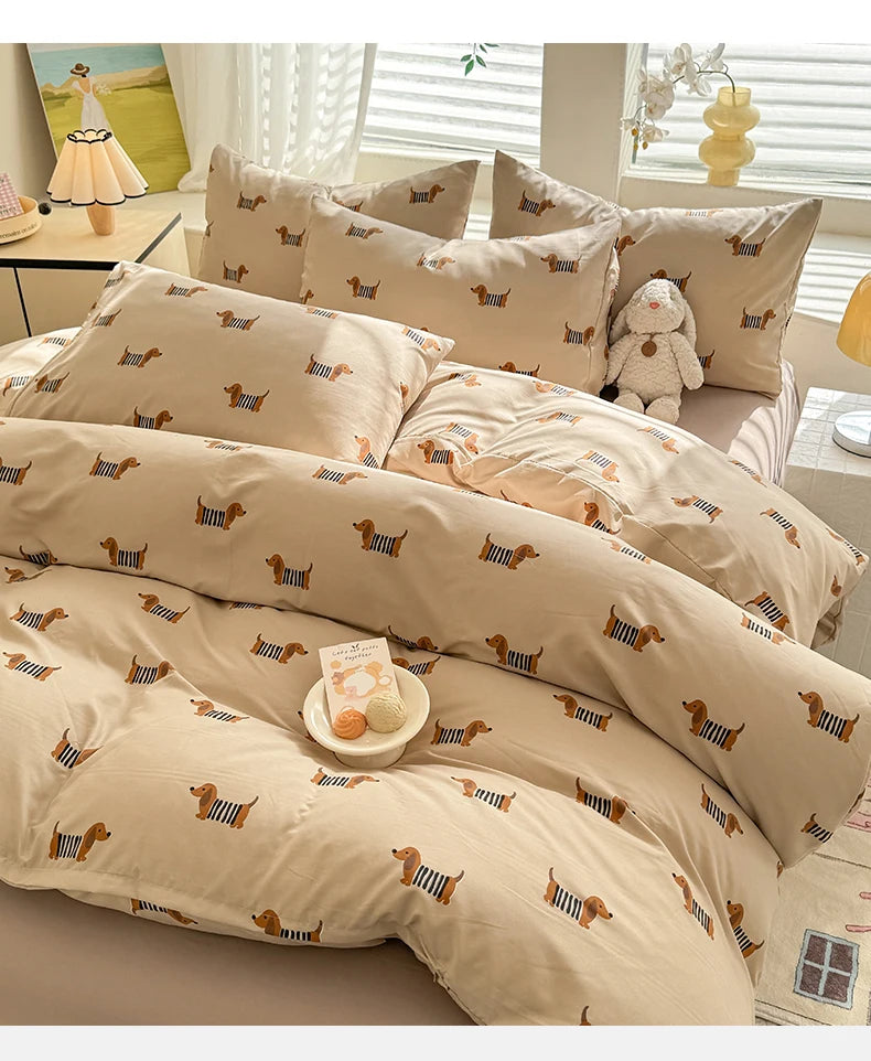 Cute Dog Printed Duvet Covet Set Brown Color Comforter Cover with Pillowcase