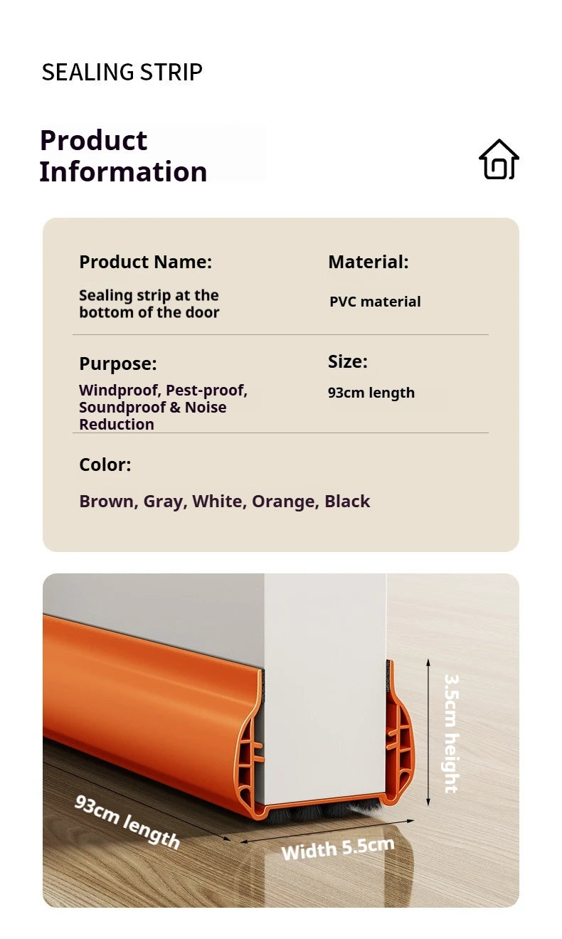 Pvc Door Seal Draft Stopper With 4 Layer Brush Reduce Noise Insect Proof