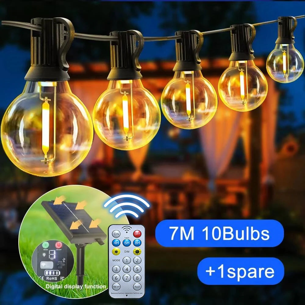 Solar G40 Outdoor String Lights with Remote Controls LED