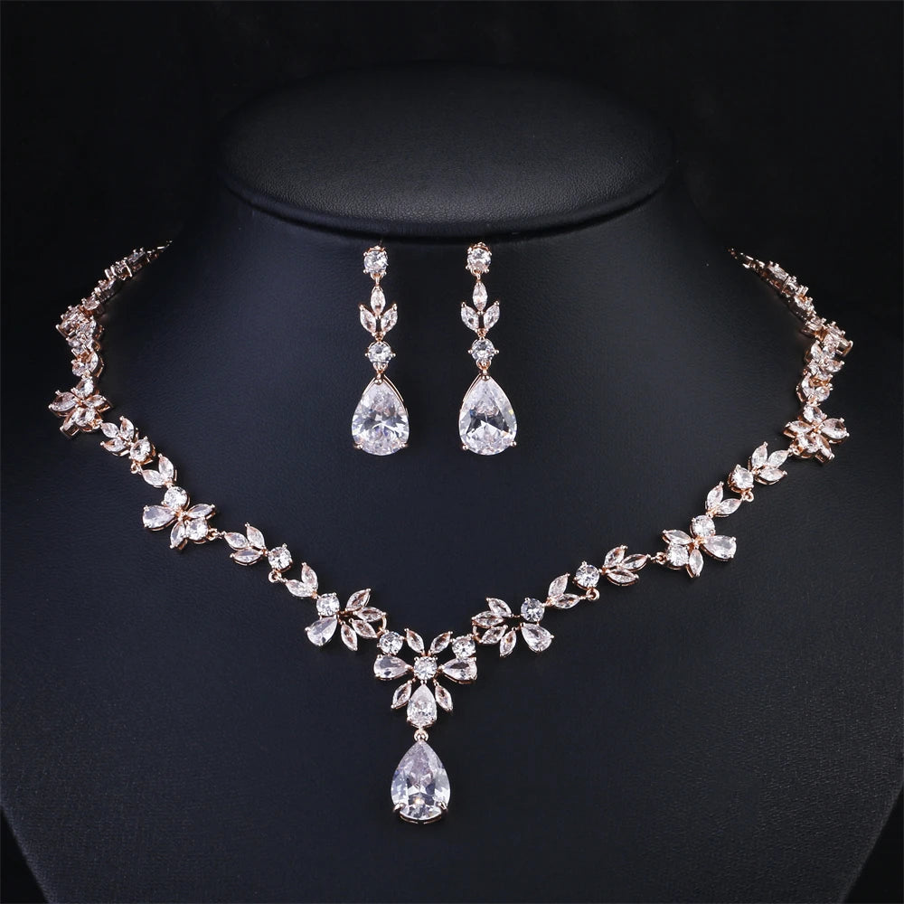 ZAKOL Brand Luxury AAA Zircon Earrings Necklace Jewelry Set