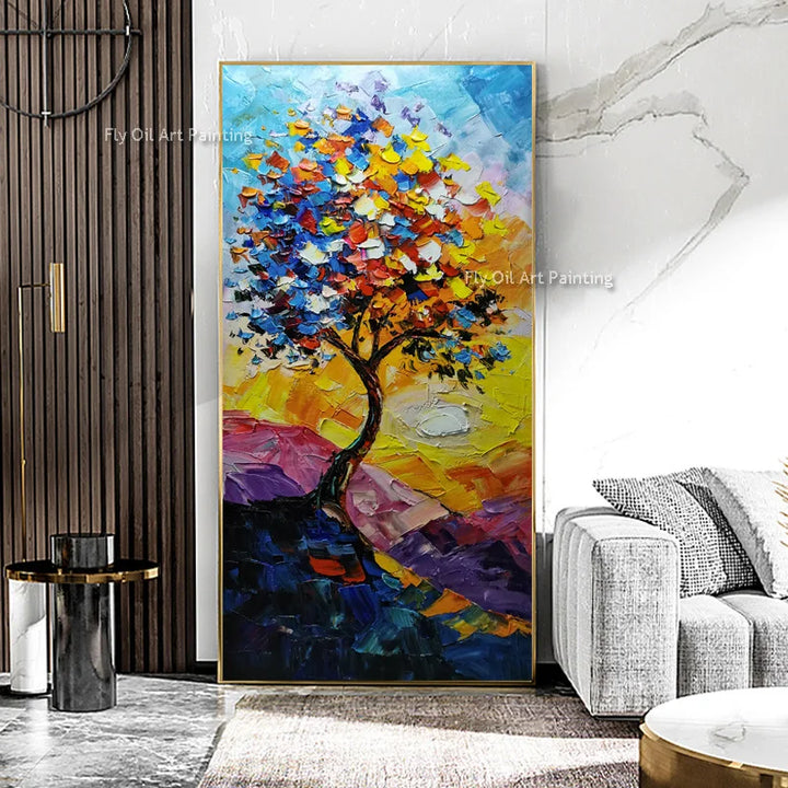 Hand Drawn Colorful Knife Thick Flowers Canvas Oil Painting