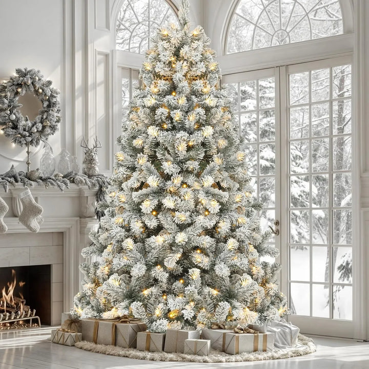 9-Foot Snow Flocked Prelit Christmas Tree