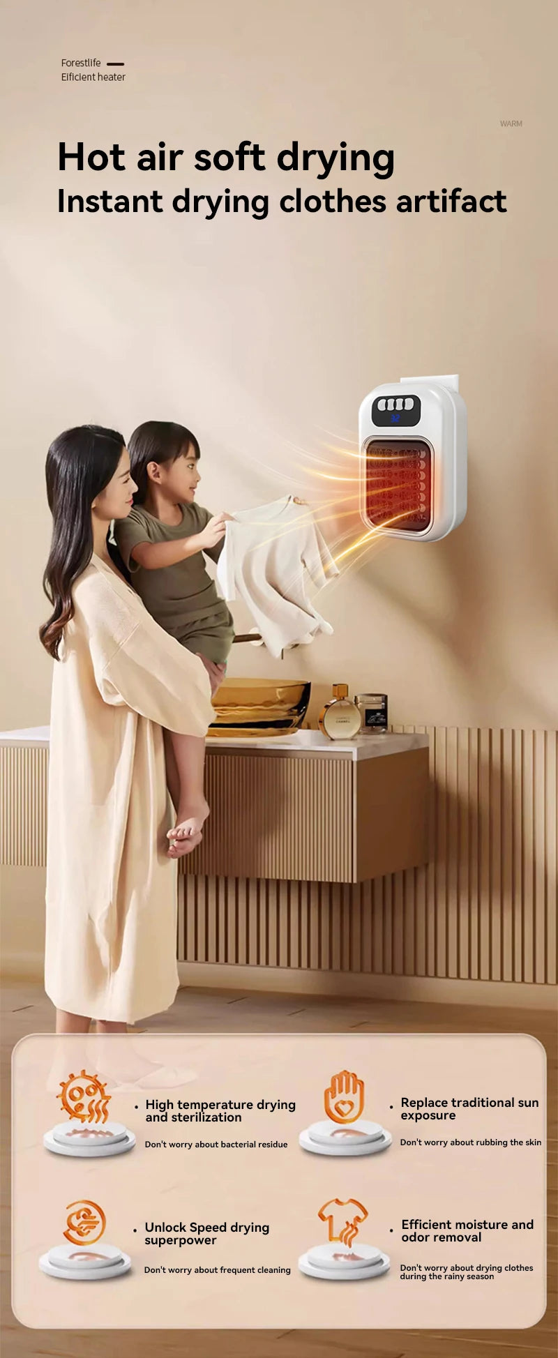 Xiaomi New Portable Heater Mini Electric Heater Plug in Wall Room Heater