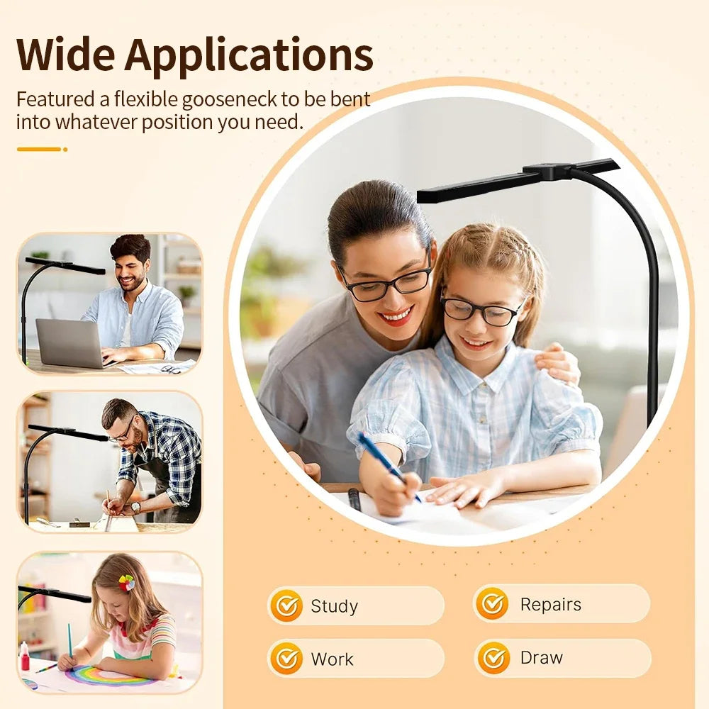 280LED 24W Double-Head Desktop Clip Lamp Ultra Bright Remote Control