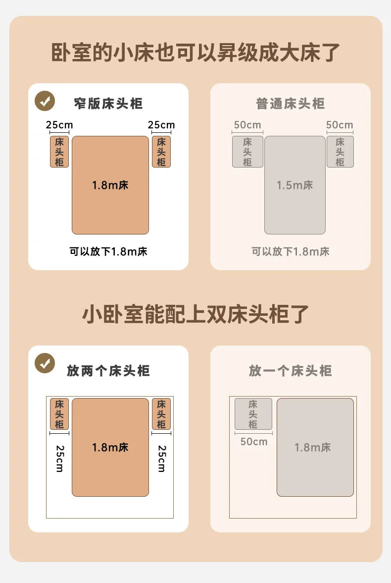 Solid Wood Bedside Table with 2 Drawers No-Leg Design Small