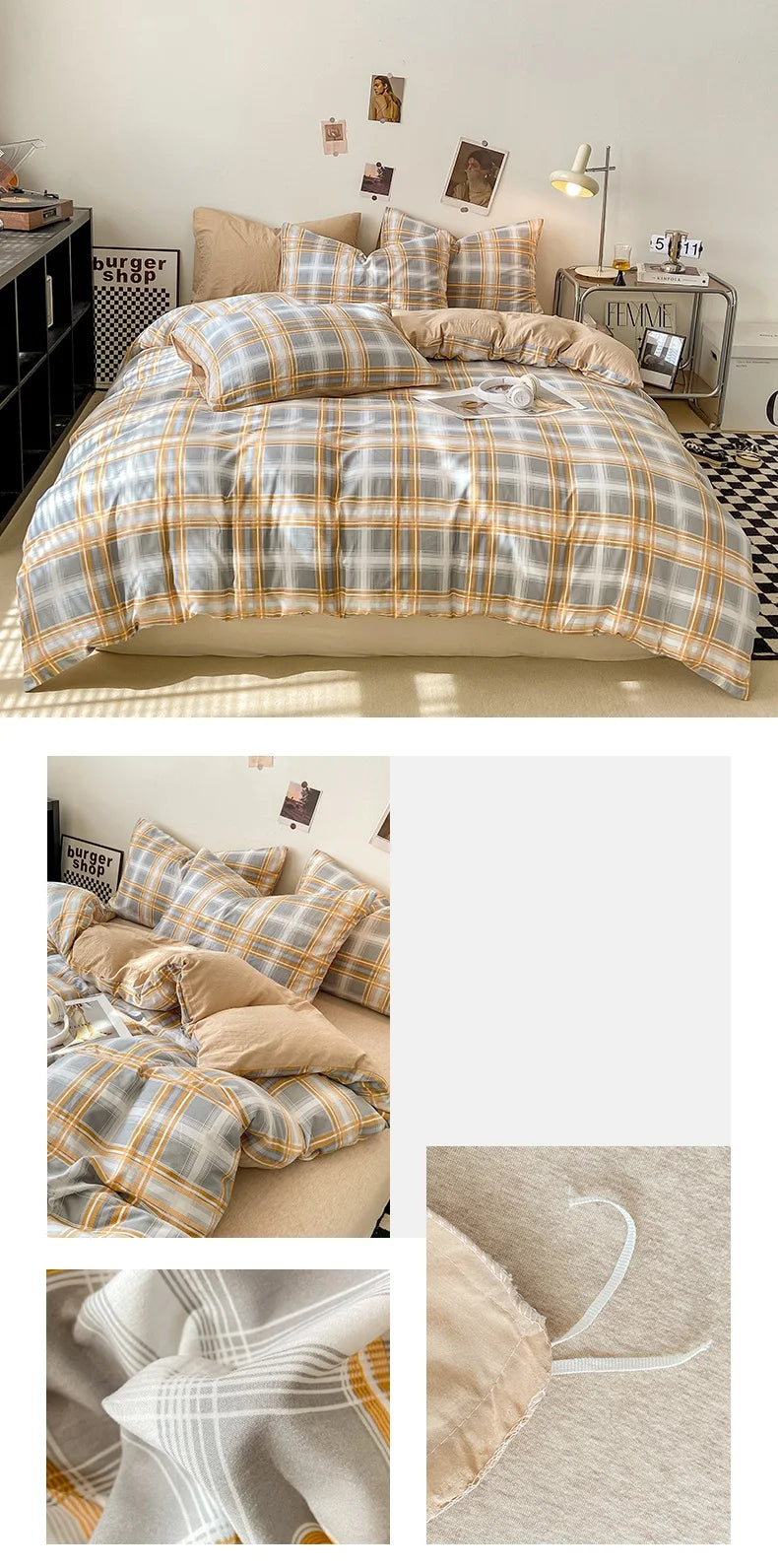 Skin-friendly Quilt Cover Plaid Style Duvet Covers Double Side Bed Cover