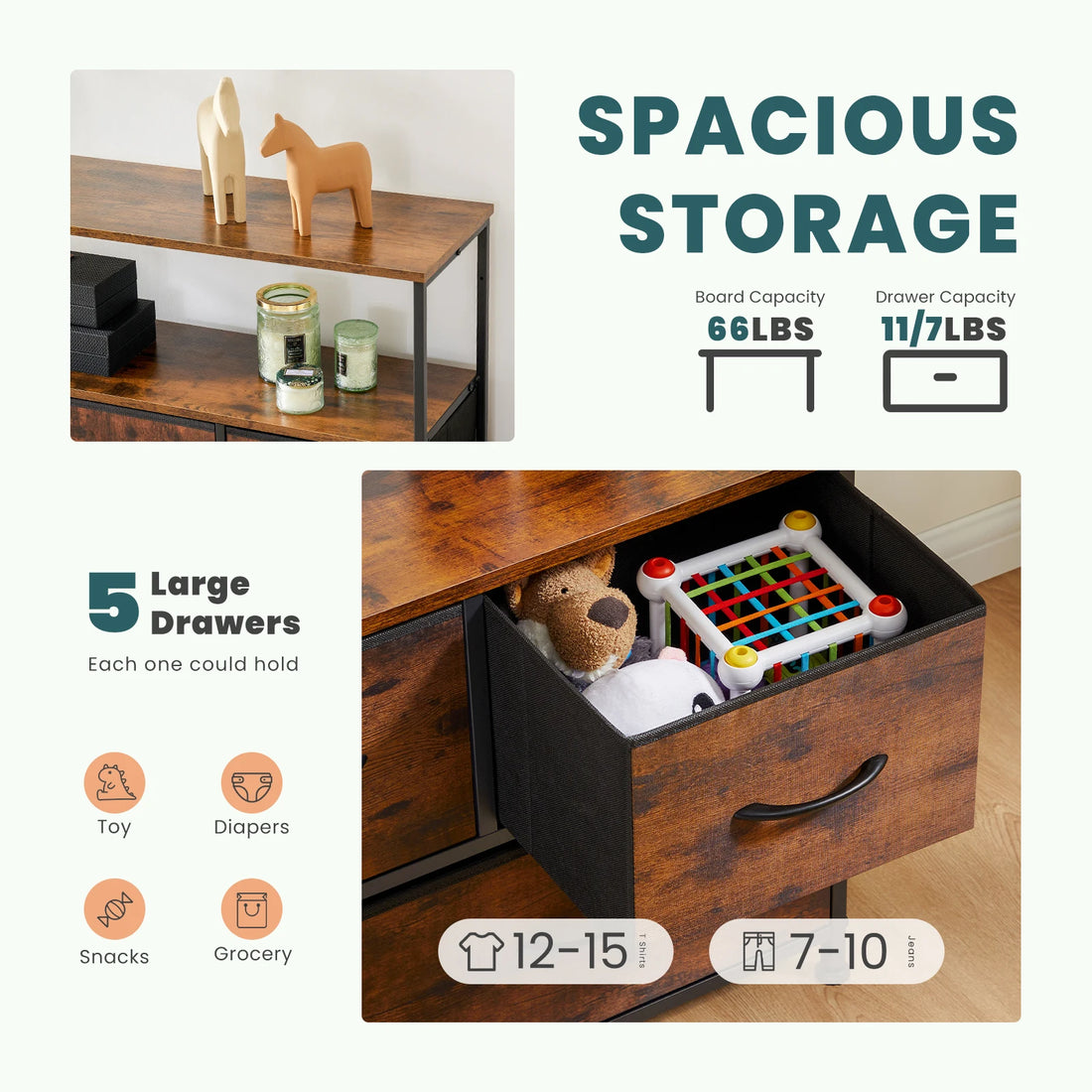 JHK Fireplace TV Stand Dresser For Bedroom