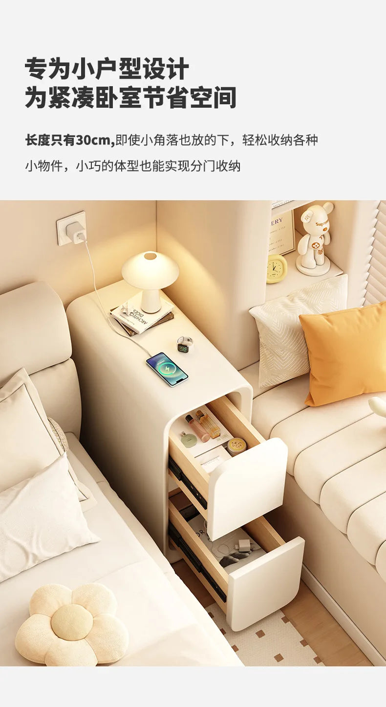 Solid Wood Bedside Table with 2 Drawers No-Leg Design Small