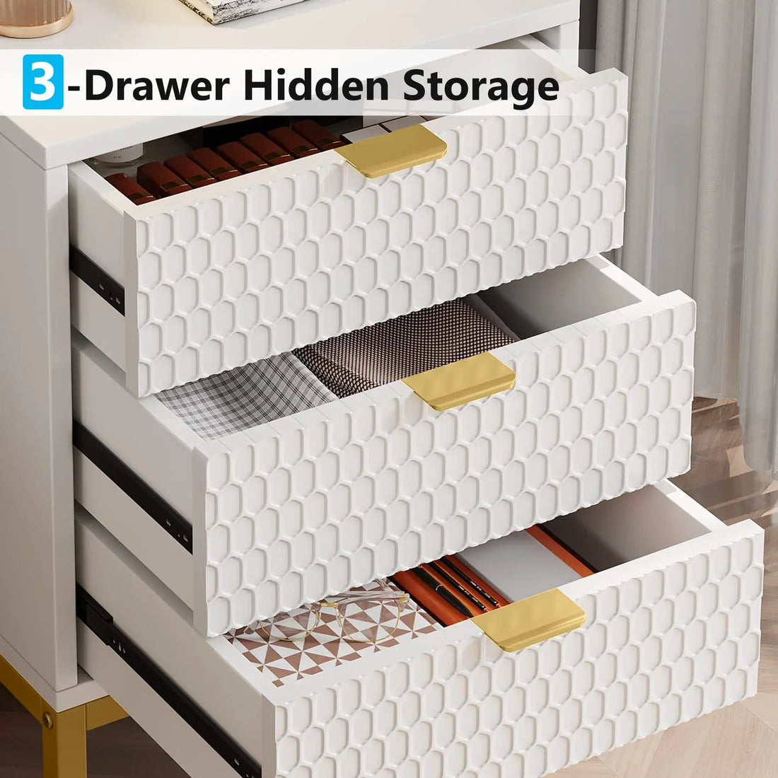 Tribesigns Modern Nightstand, 25.8" Tall Bedside Table with 3 Drawers