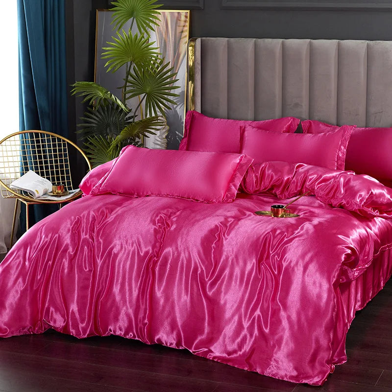 Silk Bedding Set with Duvet Cover Bed Sheet Pillowcase Luxury