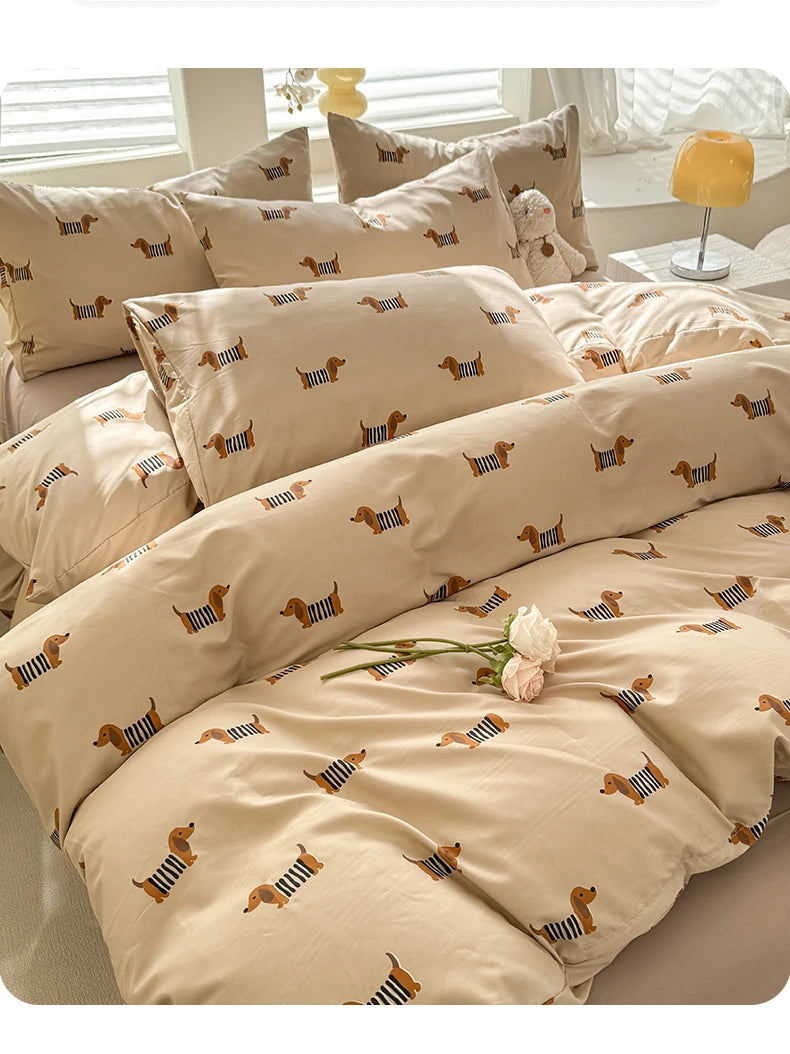 Cute Dog Printed Duvet Covet Set Brown Color Comforter Cover with Pillowcase