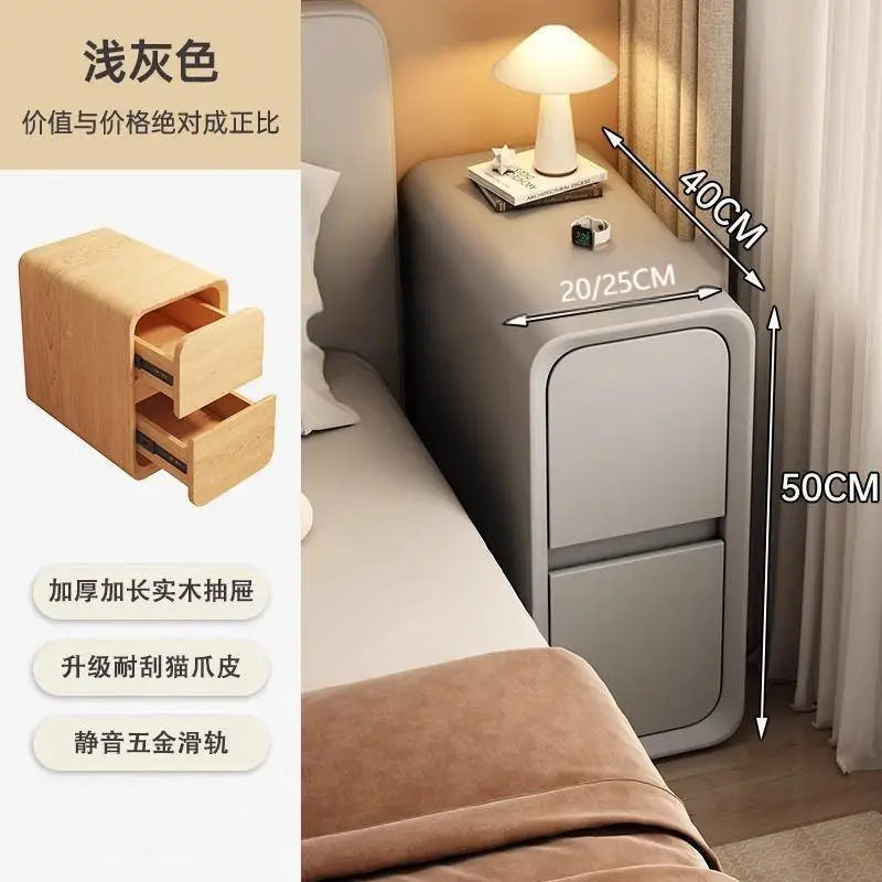 Solid Wood Bedside Table with 2 Drawers No-Leg Design Small