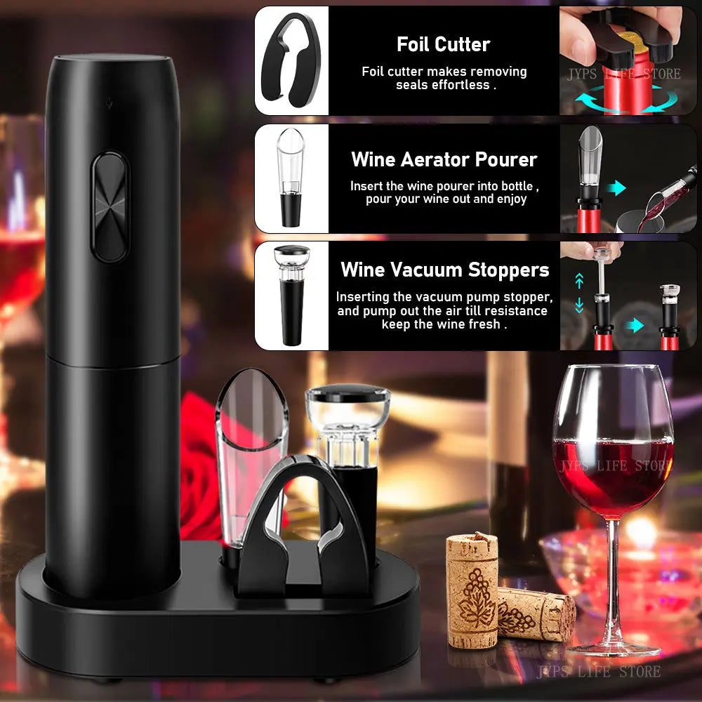 5 in1 Electric Wine Opener Set with Charging Base Automatic