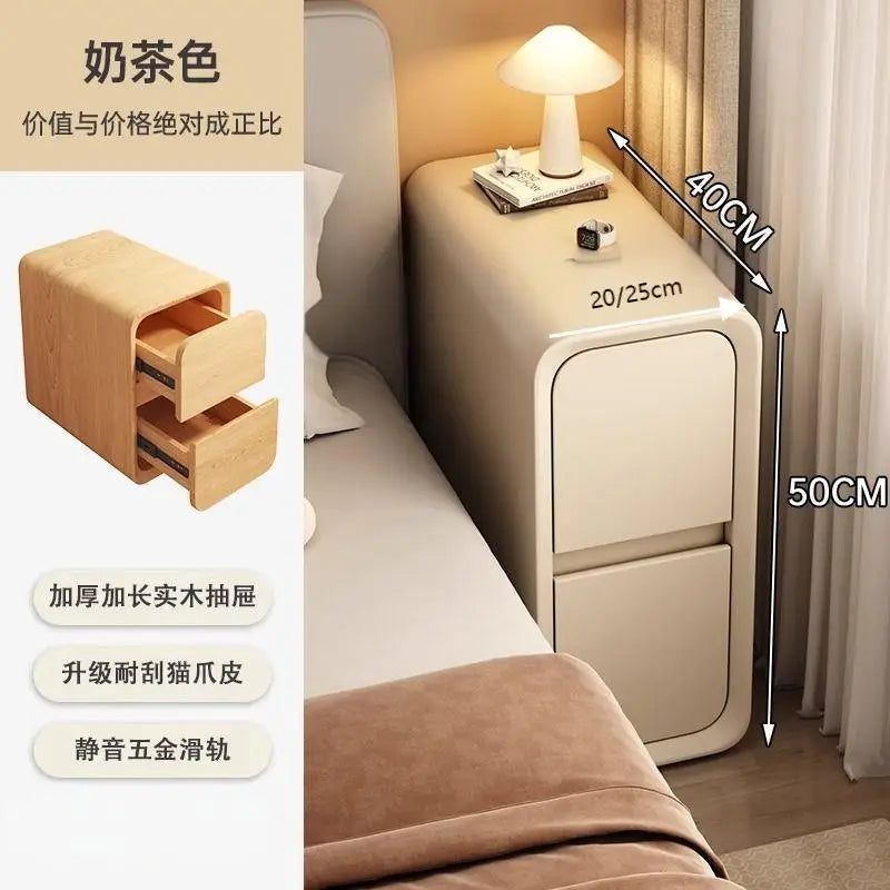 Solid Wood Bedside Table with 2 Drawers No-Leg Design Small