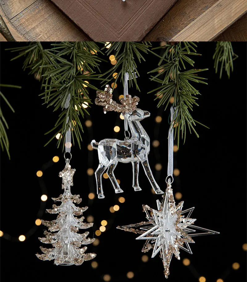 Crystal Christmas Tree Ornaments Acrylic Clear Hanging Crystals for Christmas