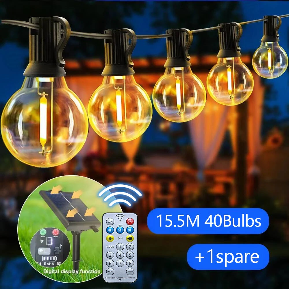 Solar G40 Outdoor String Lights with Remote Controls LED