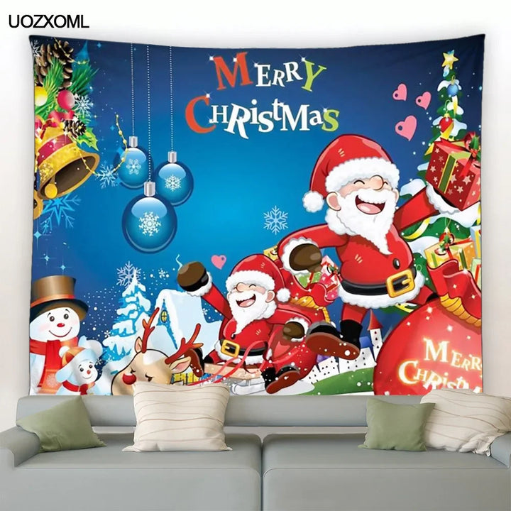 Christmas Tapestry Santa Clause Gifts Winter Castle Snow Landscape Oil