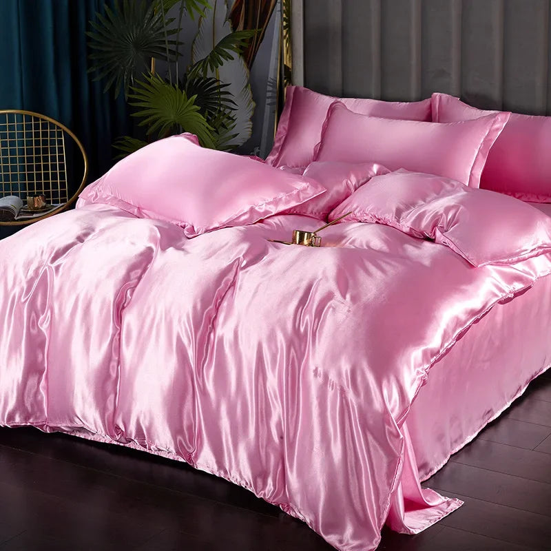 Silk Bedding Set with Duvet Cover Bed Sheet Pillowcase Luxury