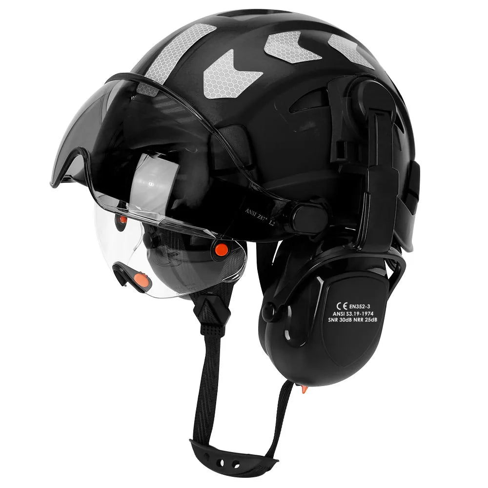 CE Construction Safety Helmet With Visor Built In Goggles