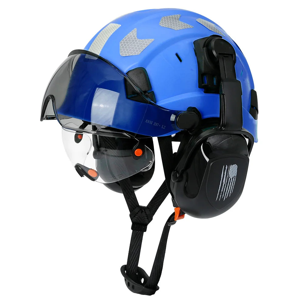 CE Construction Safety Helmet With Visor Built In Goggles
