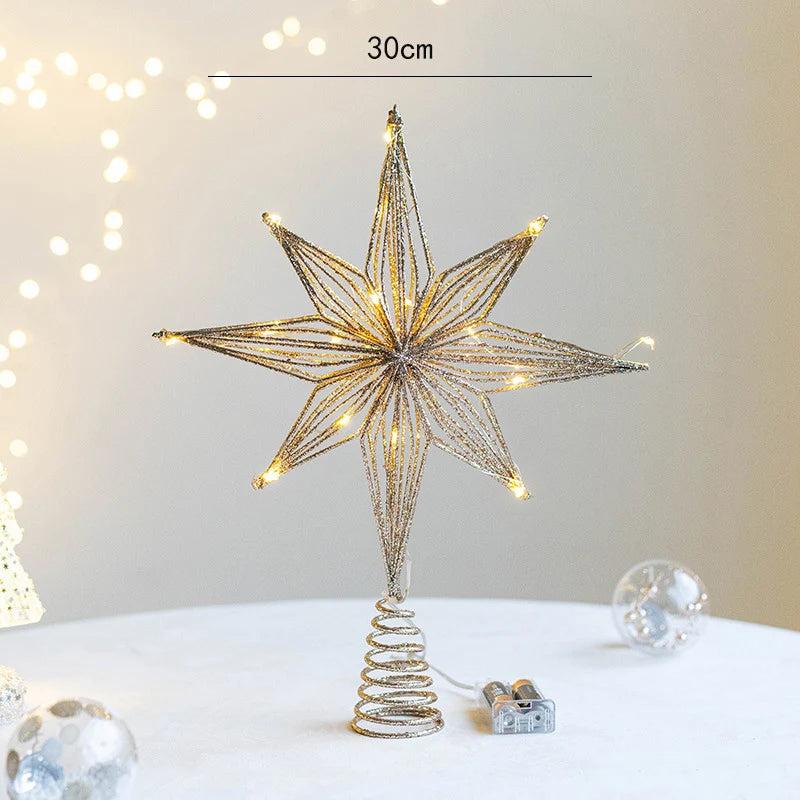 30cm Led Star Christmas Tree Topper With String Lights Festive