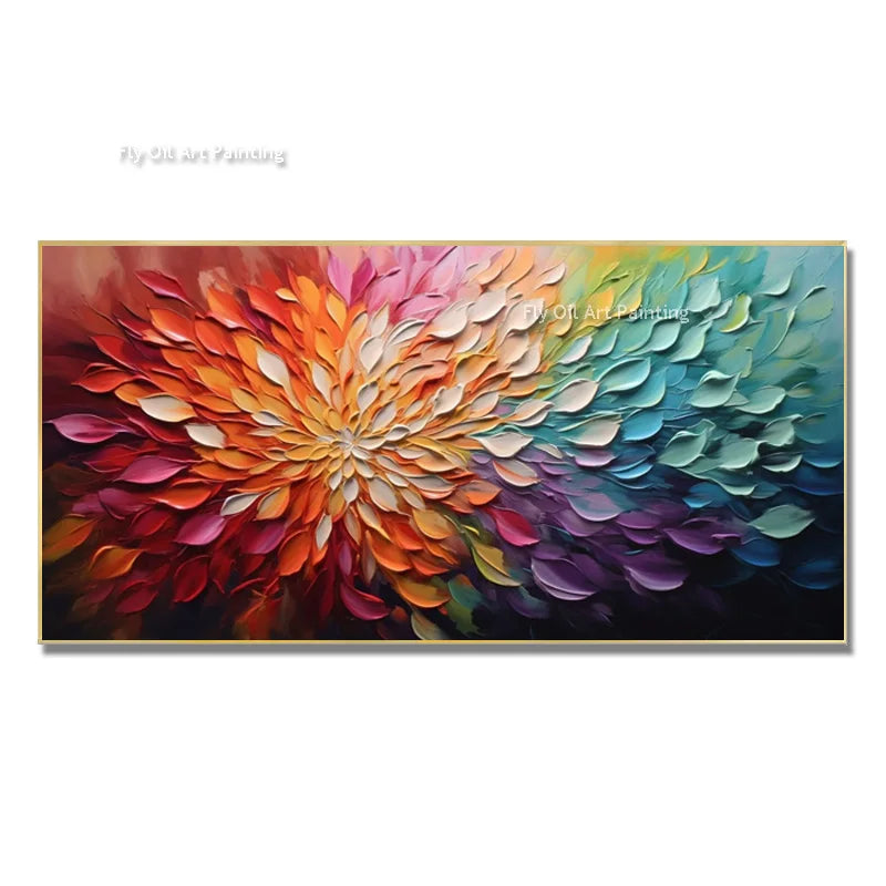 Hand Drawn Colorful Knife Thick Flowers Canvas Oil Painting