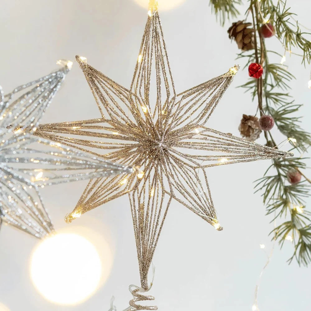 30cm Led Star Christmas Tree Topper With String Lights Festive