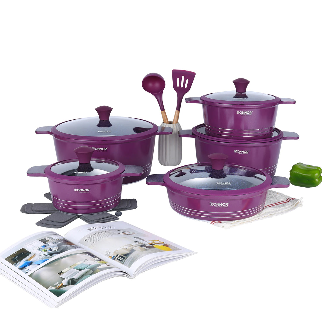 DONNOR Ceramic Cookware Set,Healthy Non-stick Cookware Set