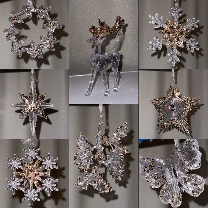 Crystal Christmas Tree Ornaments Acrylic Clear Hanging Crystals for Christmas