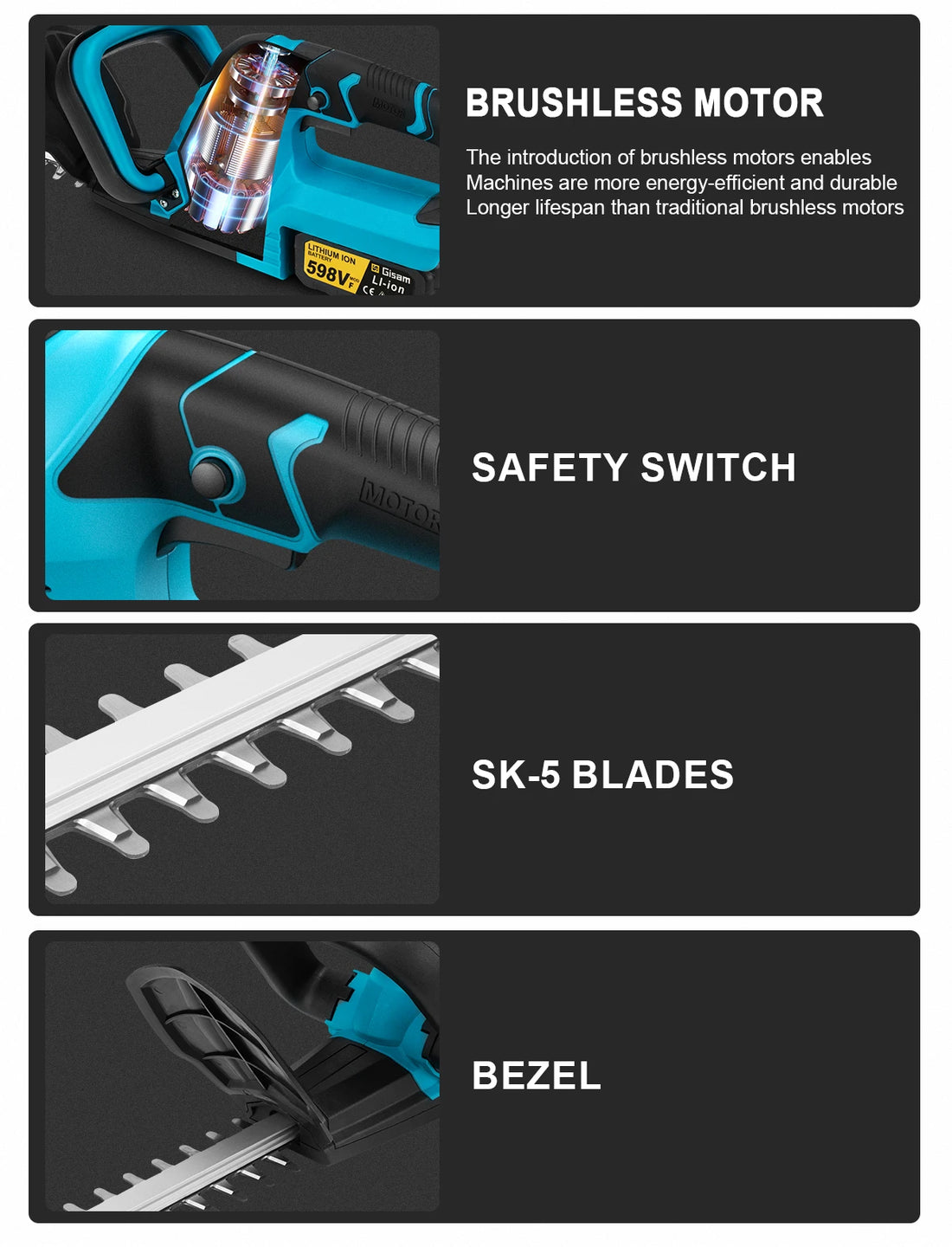 Gisam 20000RPM Brushless Electric Hedge Trimmer