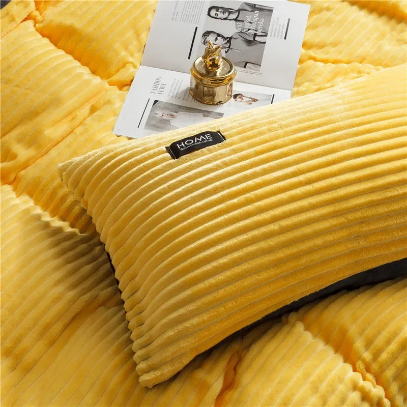 Winter Thick Solid Color Velvet Duvet Cover Warmth Bedding Set