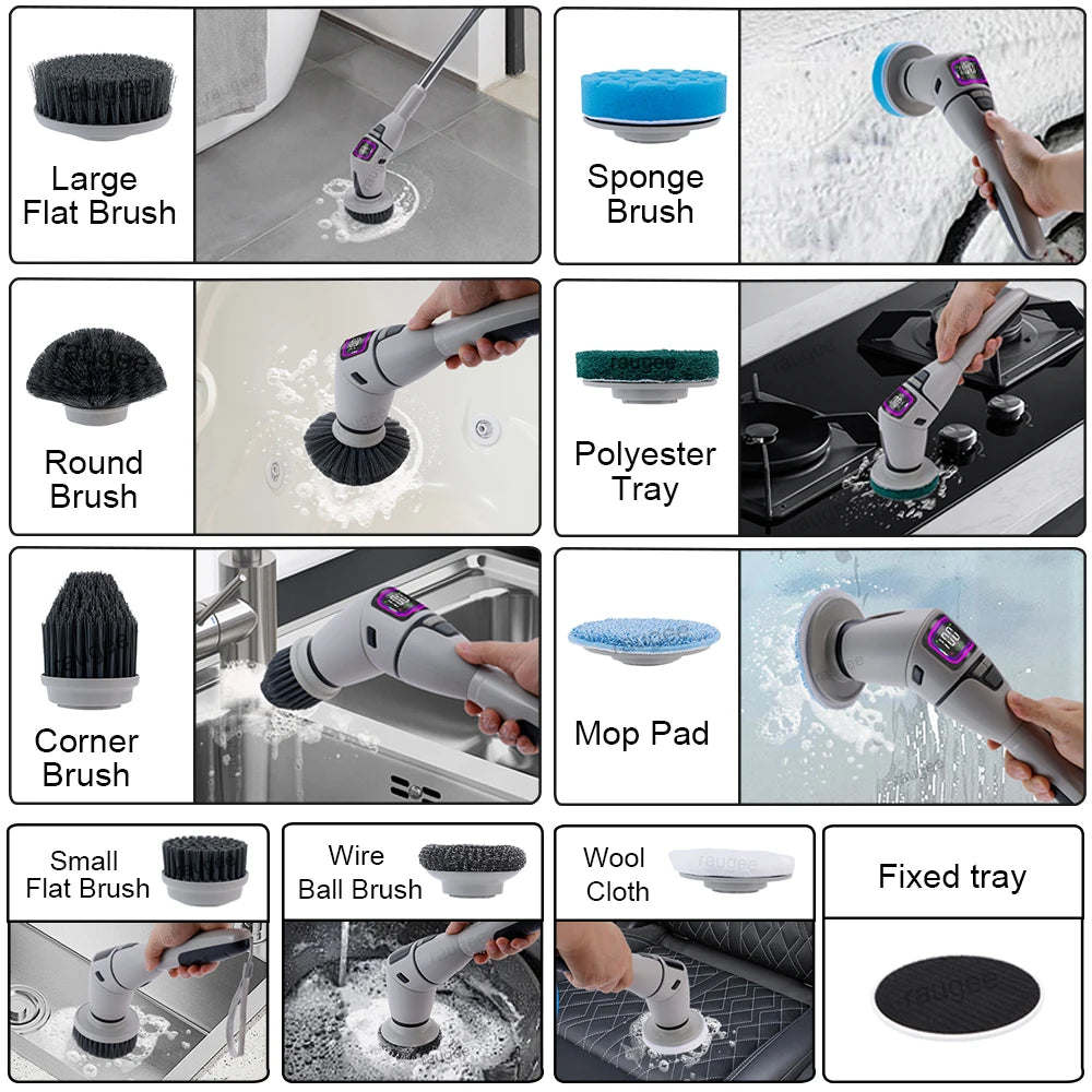 Electric Bathroom Cleaning Brush 10 in 1 Multifunctional Household Wireless