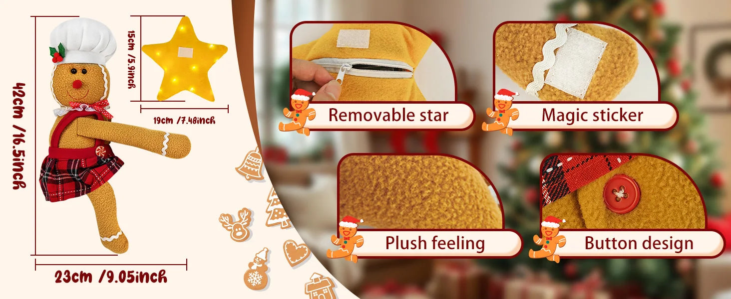 OurWarm Gingerbread Christmas Tree Topper Star Lighted